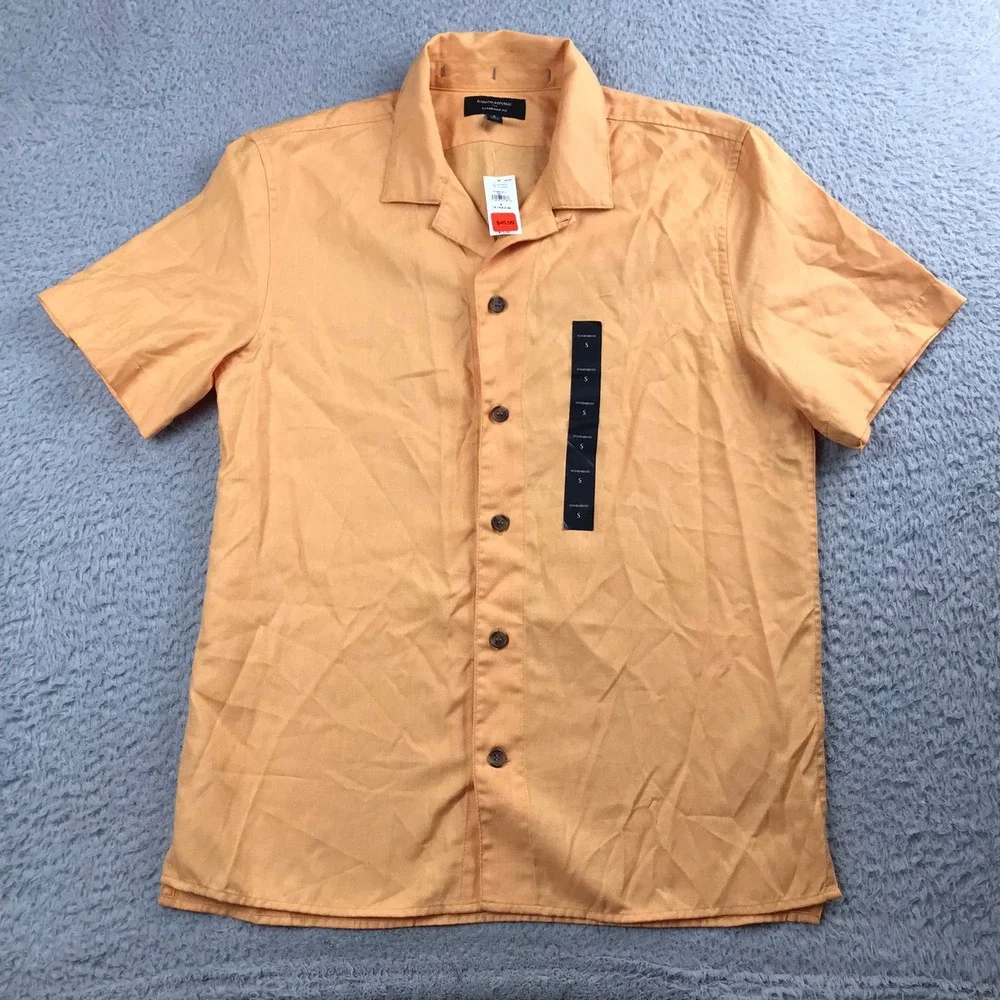 Banana Republic Button Up Shirt Mens S Orange Standard Fit Short Sleeve NEW